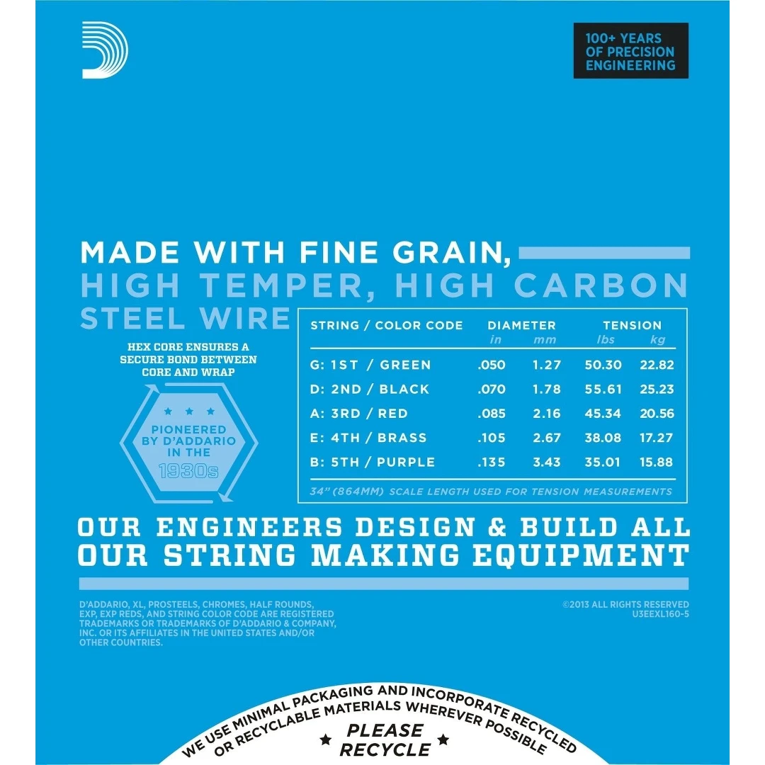 Струны для бас гитар D'Addario EXL160-5 50-135 5-String