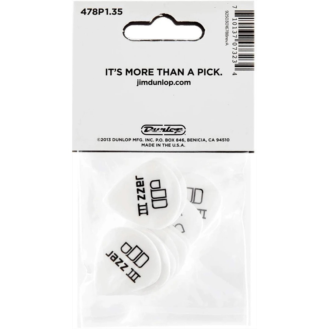 Набор медиаторов Dunlop 478P1.35 Tortex White Jazz III