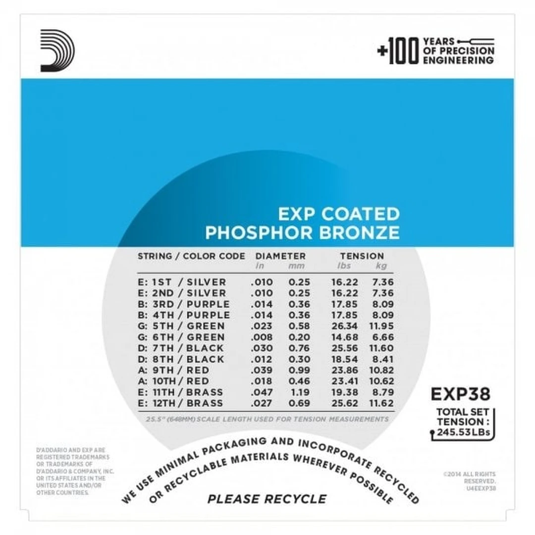 Струны для акустической гитары D'Addario EXP16 Light 12-53