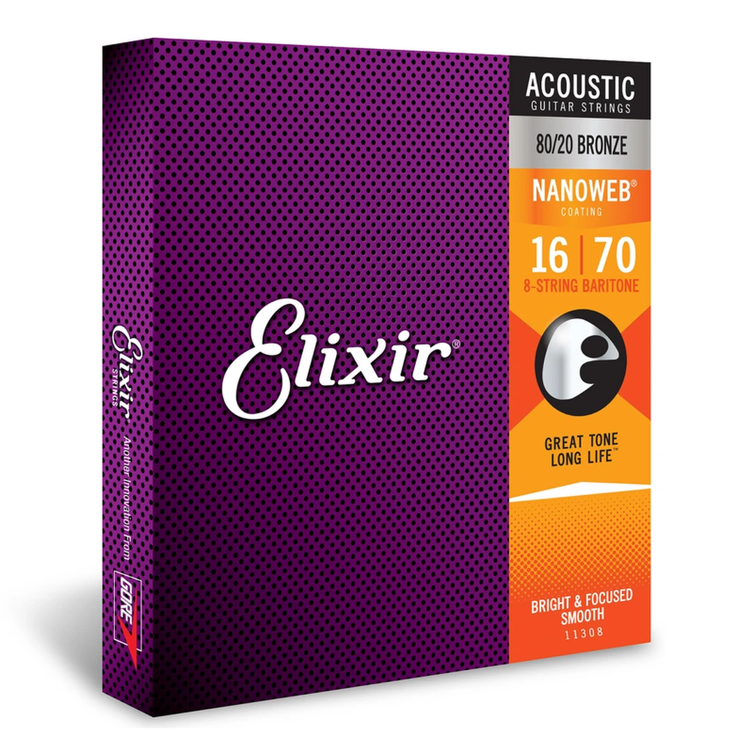Струны для акустической гитары Elixir 11308 16-70 8-String Baritone