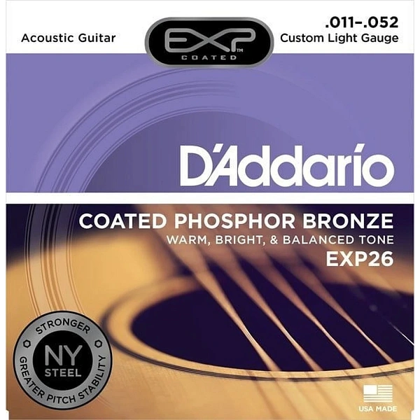 Струны для акустической гитары D'Addario EXP26 Custom Light 11-52