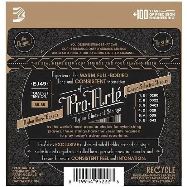 Струны для классической гитары D'Addario EJ49 Black nylon, Normal Tension