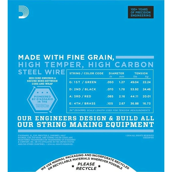 Струны для бас-гитары D'Addario EXP160 50-105