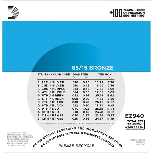 Струны для 12-ти струнной гитары D'Addario EZ940 10-50