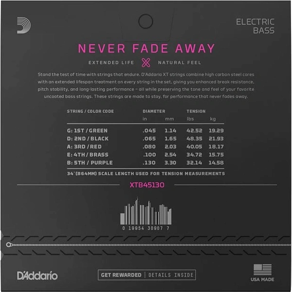 Струны для бас-гитары D'Addario XTB45130 45-130