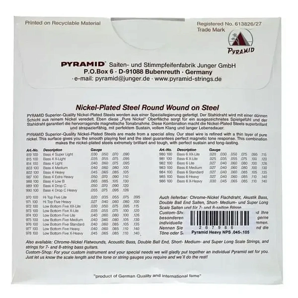 Струны для бас-гитары Pyramid 970100 20-95