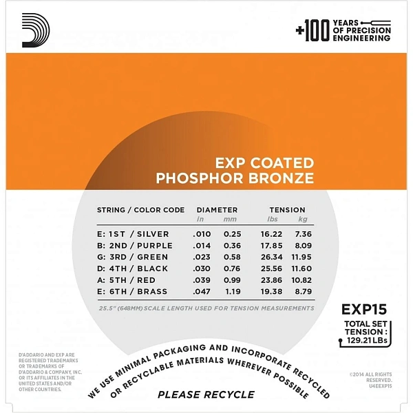 Струны для акустической гитары D'Addario EXP15 Extra Light 10-47
