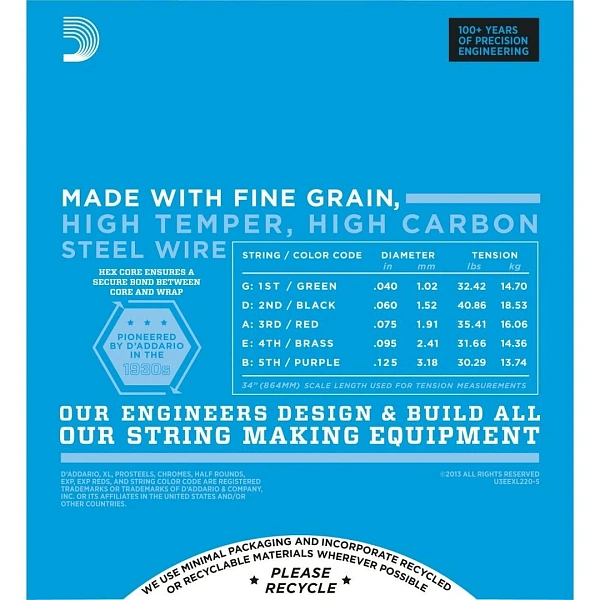 Струны для бас-гитары D’Addario EXL220-5 40-125
