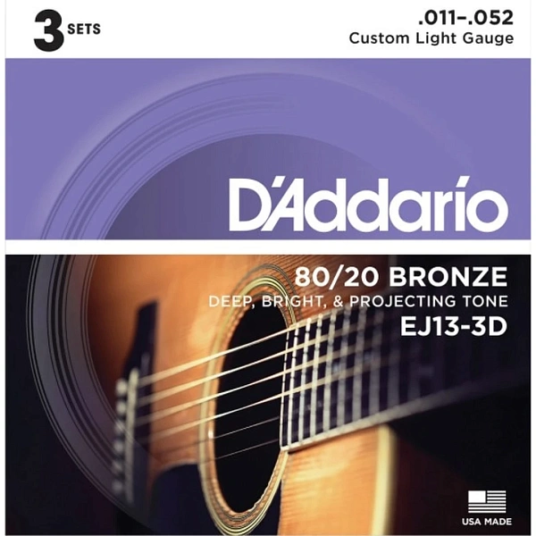Струны для акустической гитары D'Addario EJ13-3D 11-52