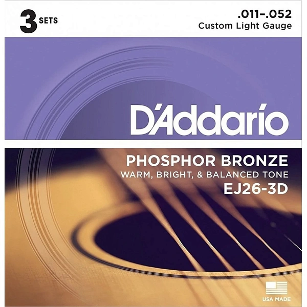 Струны для акустической гитары D’Addario EJ26-3D 11-52