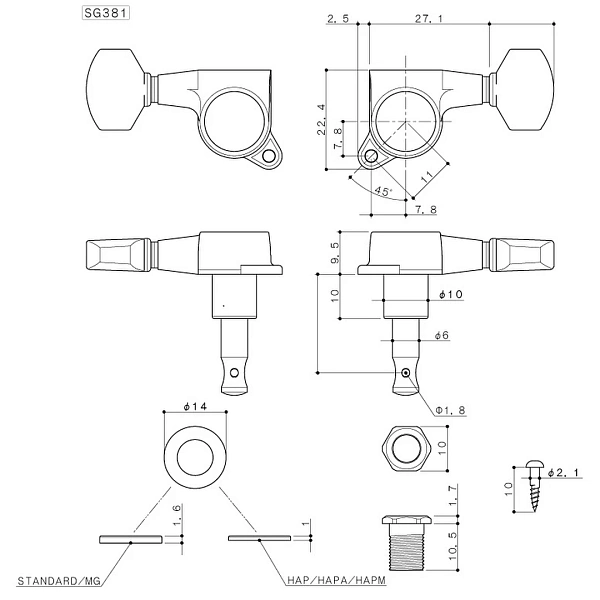 Колки Gotoh SG381-20-C HAPM 3+3