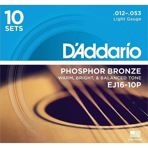Струны для акустической гитары D’Addario EJ16-10P 12-53