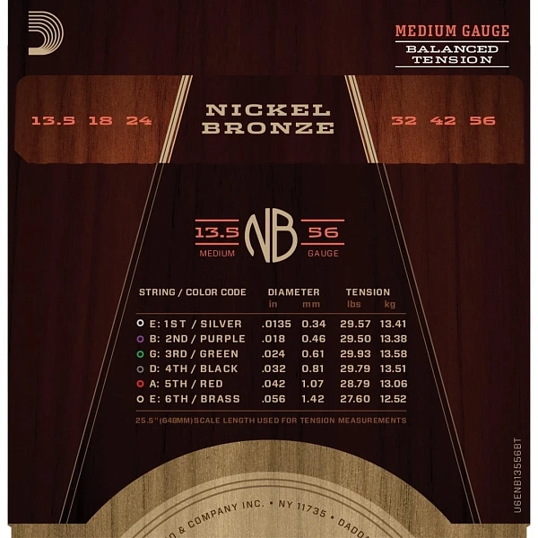 Струны для акустической гитары D'addario NB13556BT