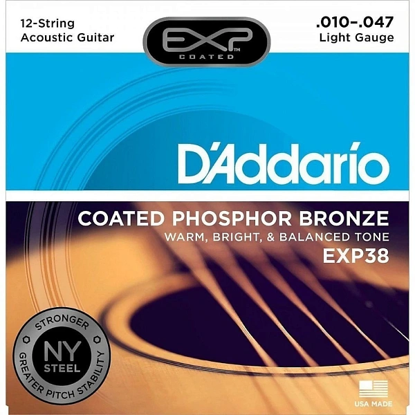 Струны для 12-ти струнной акустической гитары D'Addario EXP38 Light 10-47