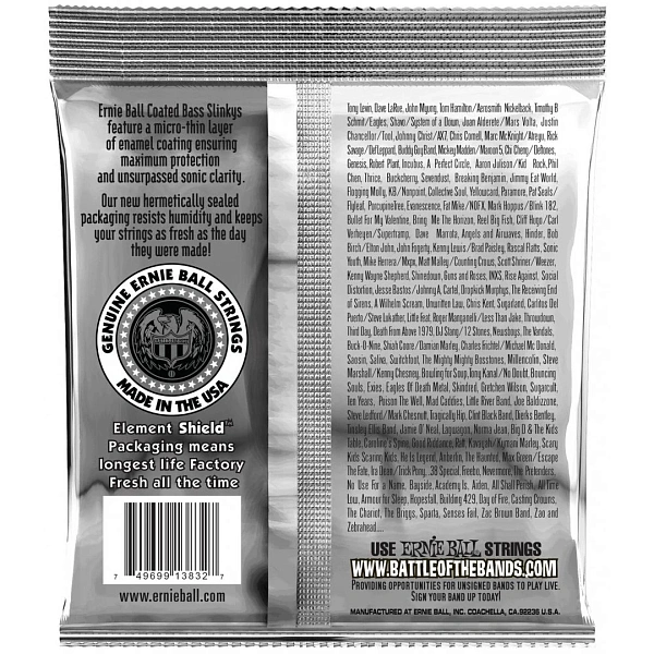Струны для бас-гитары Ernie Ball 3832 Coated Bass Regular Slinky 50-105